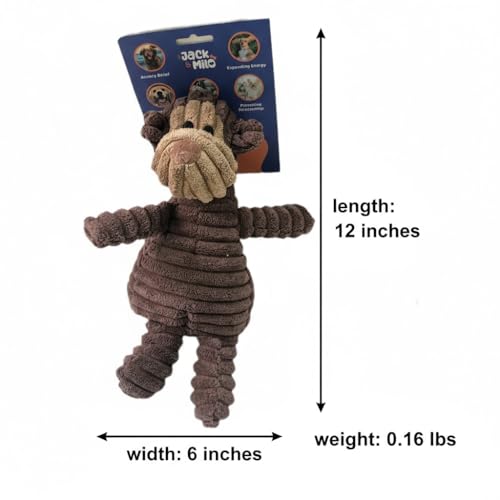 Jack & Milo Plush Dog Toy – Soft Corduroy Squeaky Chew Toy for Dogs, Monkey Design