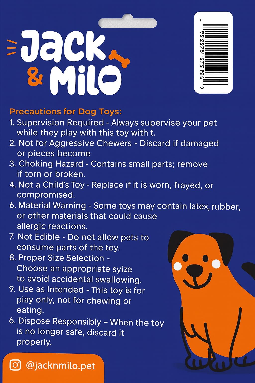 Jack & Milo Plush Dog Toy – Soft Corduroy Squeaky Chew Toy for Dogs, Duck Design