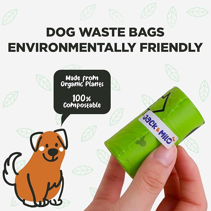 Dog Waste Bags Environmentally Friendly - Reusable Bag Container - Leak Proof Dog Poop Bag - Extra Thick and Sturdy - 8 Bags x 15 Rolls