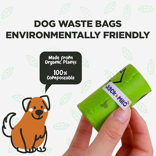 Dog Waste Bags Environmentally Friendly - Reusable Bag Container - Leak Proof Dog Poop Bag - Extra Thick and Sturdy - 8 Bags x 15 Rolls