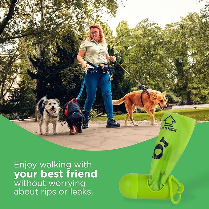 Dog Waste Bags Environmentally Friendly - Reusable Bag Container - Leak Proof Dog Poop Bag - Extra Thick and Sturdy - 8 Bags x 15 Rolls