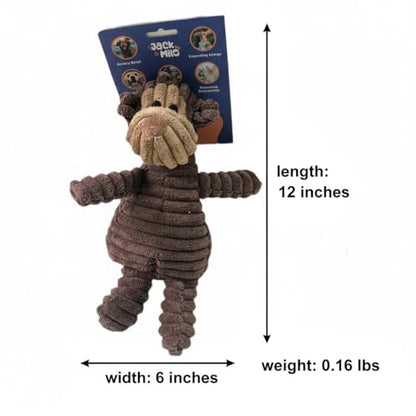 Jack & Milo Plush Dog Toy – Soft Corduroy Squeaky Chew Toy for Dogs, Monkey Design