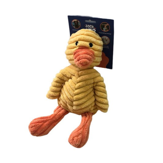 Jack & Milo Plush Dog Toy – Soft Corduroy Squeaky Chew Toy for Dogs, Duck Design